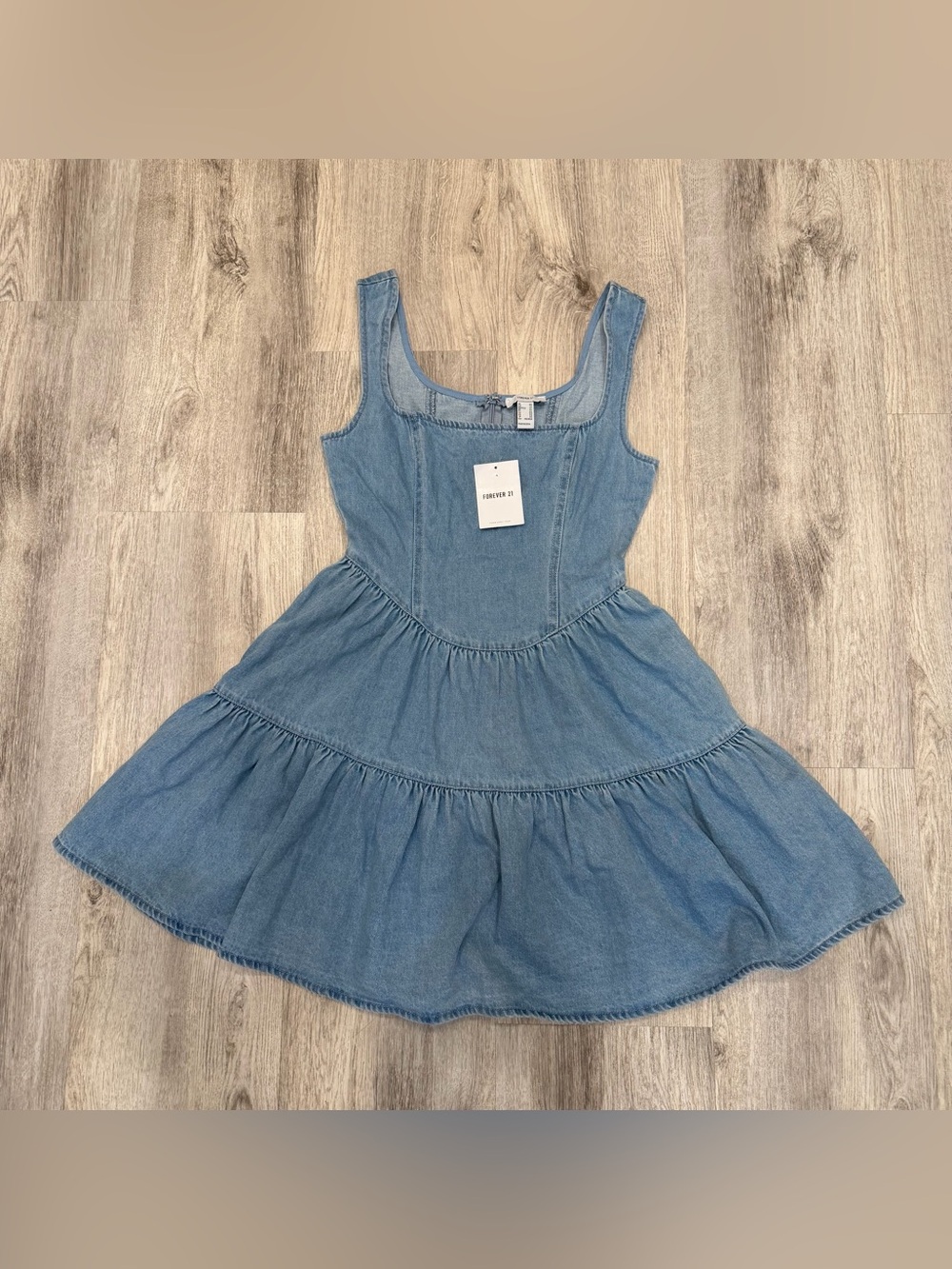 Forever 21 NWT Denim Tiered Mini Dress XS - Picture 2 of 3